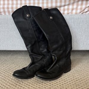 Frye knee high black leather boots